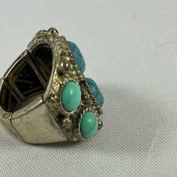 Chunky Silver Tone Faux Turquoise Statement Ring Size 8 Southwestern - Picture 6 of 9